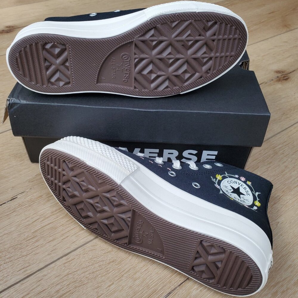 Womens 6 CONVERSE Chuck Taylor All Star Lift Floral Black Platform A15007C NEW - Picture 6 of 13